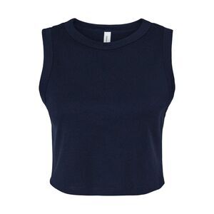 Womens/Ladies Plain Micro-Rib Muscle Crop Top / Solid Navy